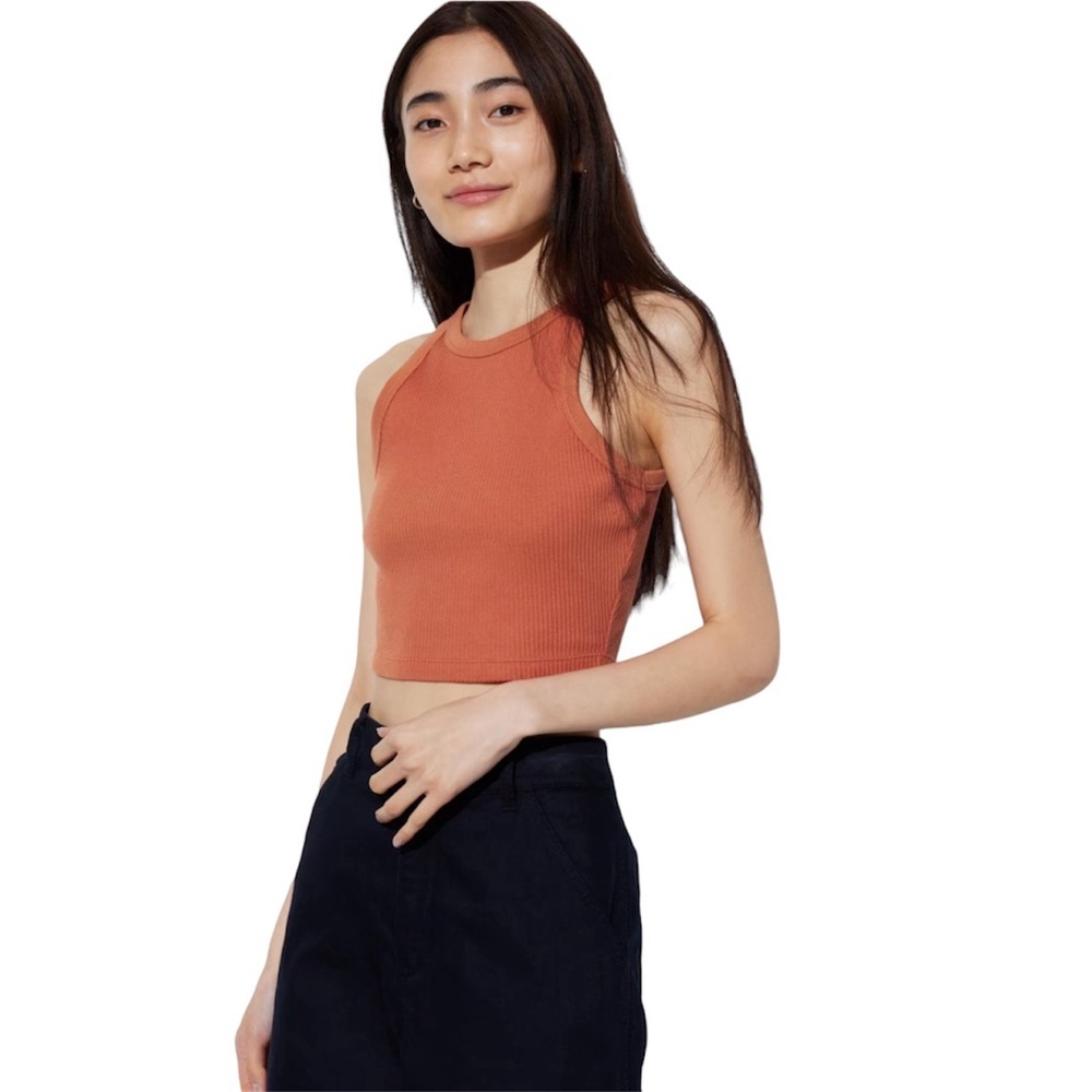 NWT Uniqlo Cropped Ribbed Tank, Orange size Small